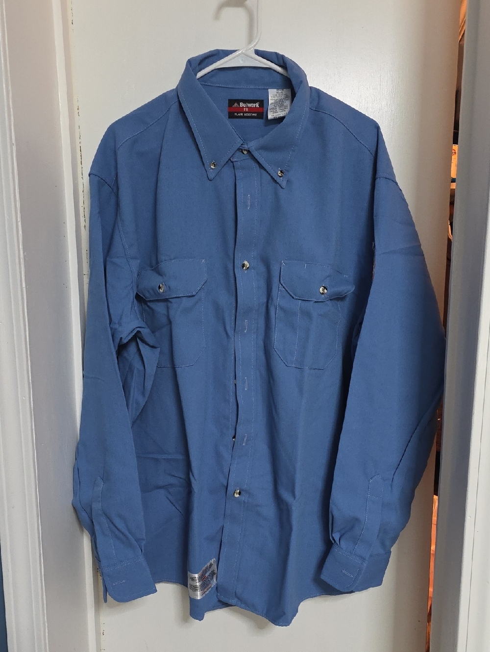 Bulwark Mens FR Light Blue Work Shirt with Chest Pockets